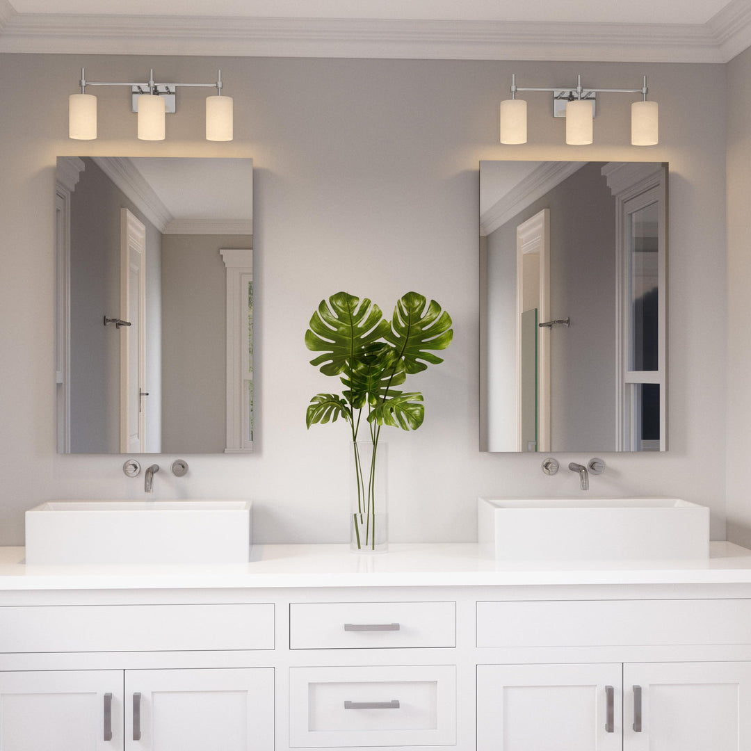 Quoizel Rossfield Vanity Light, 24 Inch 3-Light Chrome Finish with White-Etched Glass Shade Light for Bathroom, Bedroom, or Kitchen