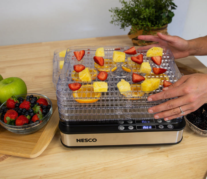 NESCO FD-5TC Snackmaster Food Dehydrator â€“ 5 BPA-Free Trays, Adjustable Temp Control, Compact Design for Jerky, Fruit, Herbs, Pet Treats, 420W