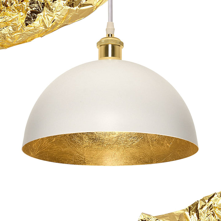 Flynix White and Gold Leaf Pendant Light, Vintage Ceiling Hanging Light Fixture, Farmhouse Adjustable Metal Hang Lamp, Industrial Dining Lights Fixture for Kitchen Bar Entryway Restaurant Warehouse