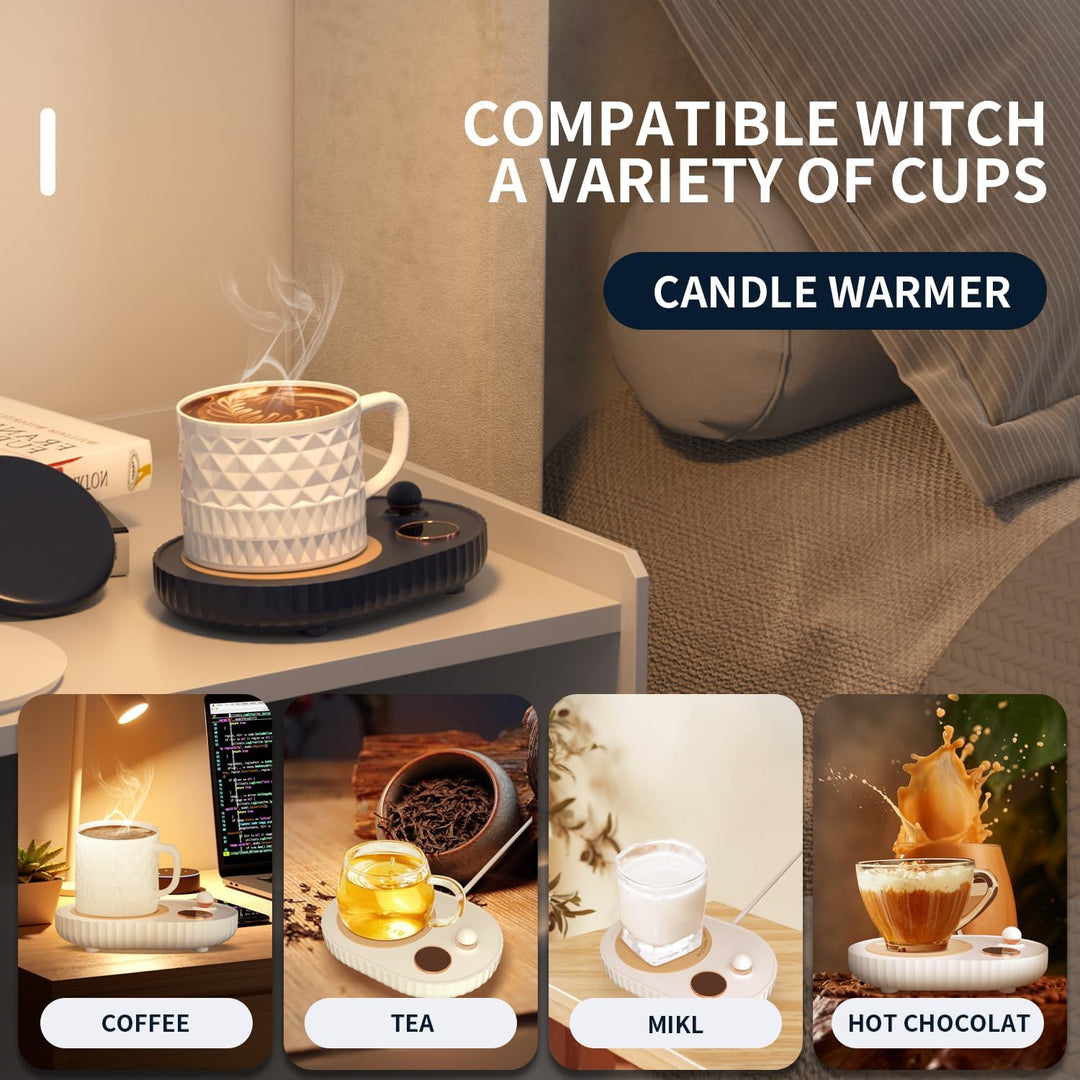 OVAS HOO Coffee Mug Warmer - Pressure-Activated Electric Coffee Warmer with 3 Temperature Settings, Includes Hand Warmer - Electric Beverage Warmer for Heating Coffee, Beverage, Milk, Tea, Wax and Hot