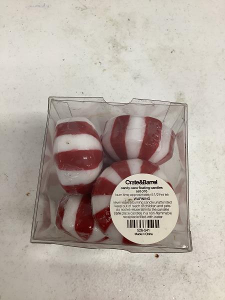 Crate & Barrel Candy Cane Ball Candles - 6 piece Retail $19.99
