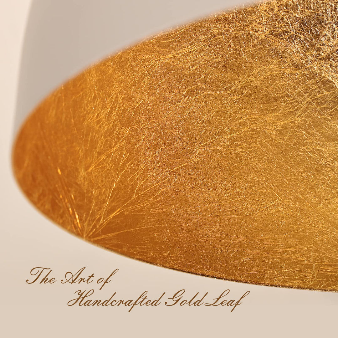 Flynix White and Gold Leaf Pendant Light, Vintage Ceiling Hanging Light Fixture, Farmhouse Adjustable Metal Hang Lamp, Industrial Dining Lights Fixture for Kitchen Bar Entryway Restaurant Warehouse