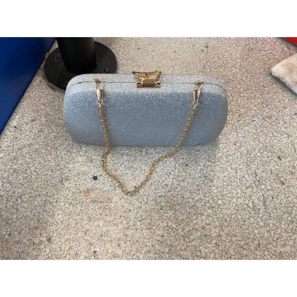 Evening Clutch - Glitter Finish, Gold Chain, Leaf Clasp