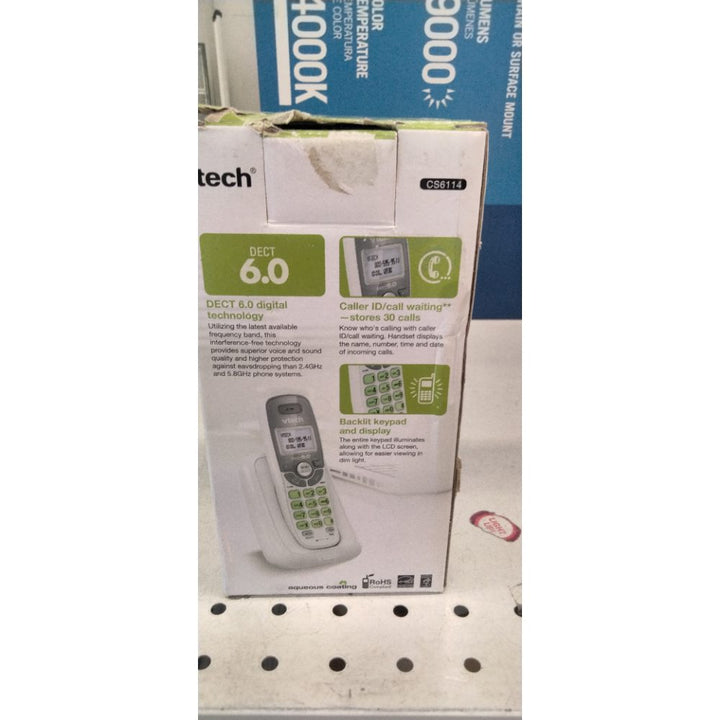 VTech CS6114 DECT 6.0 Cordless Phone with Caller ID/Call Waiting, White/Grey with 1 Handset, 3.50 x 3.50 x 7.00 Inches
