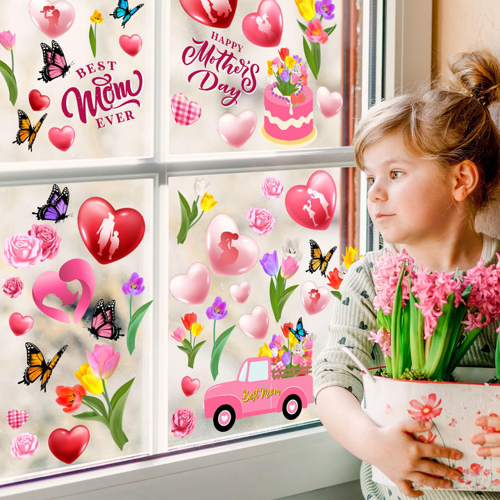 Lenyunge Happy Mother's Day Window Clings,Mother’s Day Decorations 9 Sheets Pink Mother’s Day Window Stickers Best Mom Ever Removal Window Decals for Mother’s Day Supplies Retail $12.00