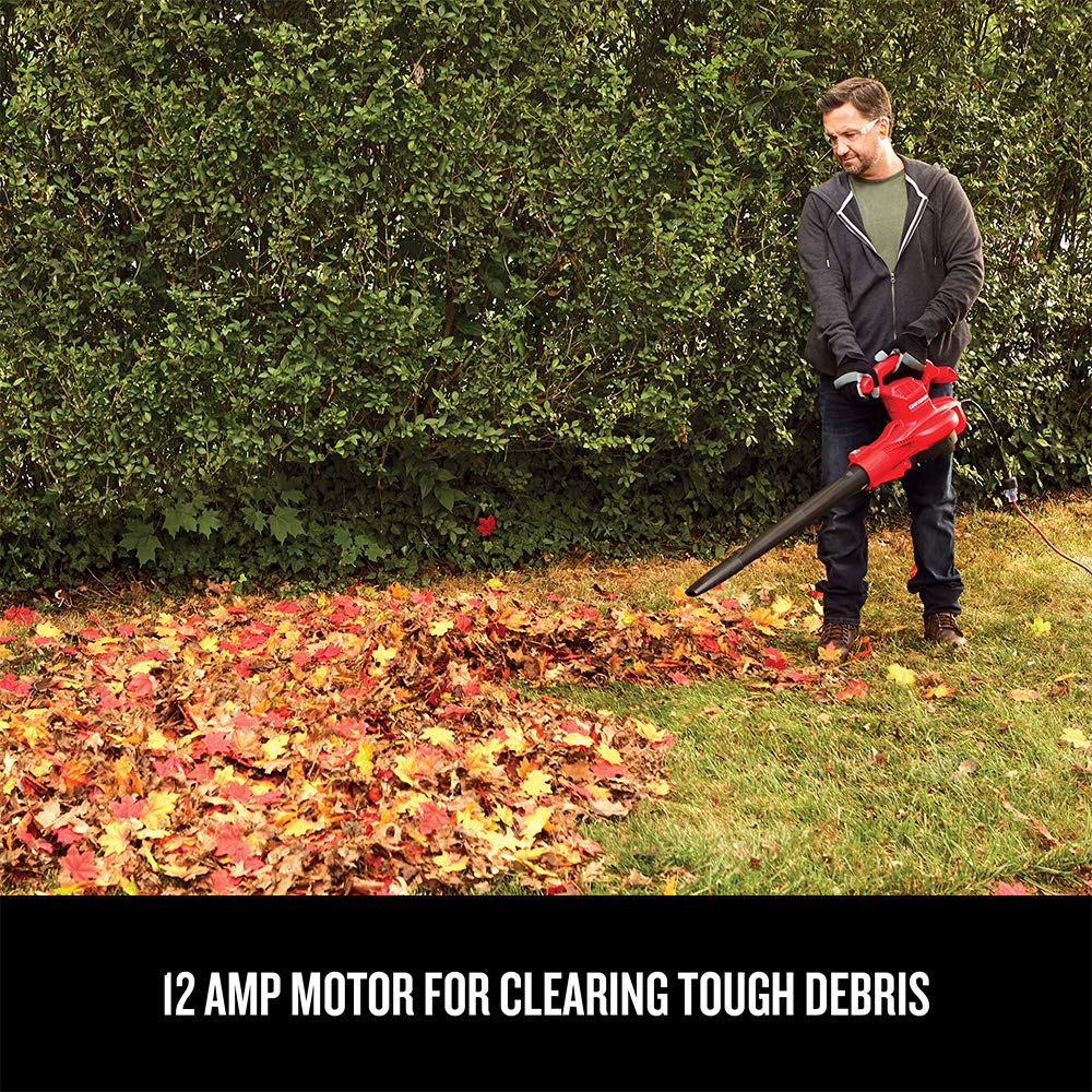 CRAFTSMAN 3-in-1 Leaf Blower, Vacuum and Mulcher, Backpack Blower Up to 260 MPH, 12 Amp, Corded Electric Leaf Collector (CMEBL7000)