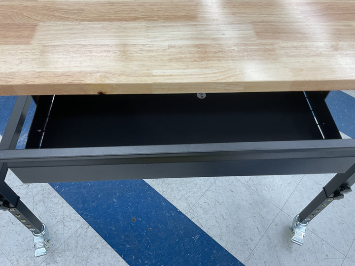 VEVOR Adjustable Workbench on wheels 2000lbs. capacity, 60x24 Oak wood top, Retail $202.90