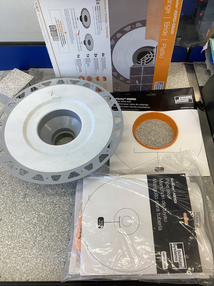 Schluter Kerdi-Drain PVC Shower Flange Kit with Preformed Waterproofing Corners - Ideal for New and Renovation Projects - 2-Inch Outlet, Easy Installation - KD2FLKPVC