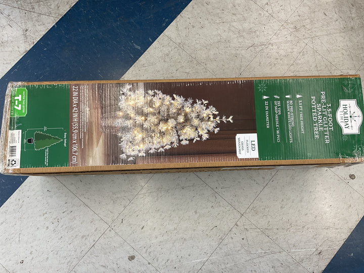 Holiday Time 3.5-Foot Pre-Lit Glitter Sparkle Potted Tree - 80 Warm White LED Lights, 193 Tips Retail $50.00