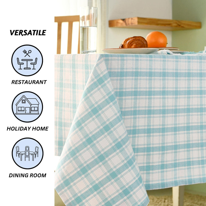 Folkulture Table Cloth 60" x 72", 100% Cotton Rectangular Tablecloth for Home Decor, Blue Farmhouse Tablecloth or Modern Outdoor Table Cover for Kitchen Decor (Aqua Plaid)