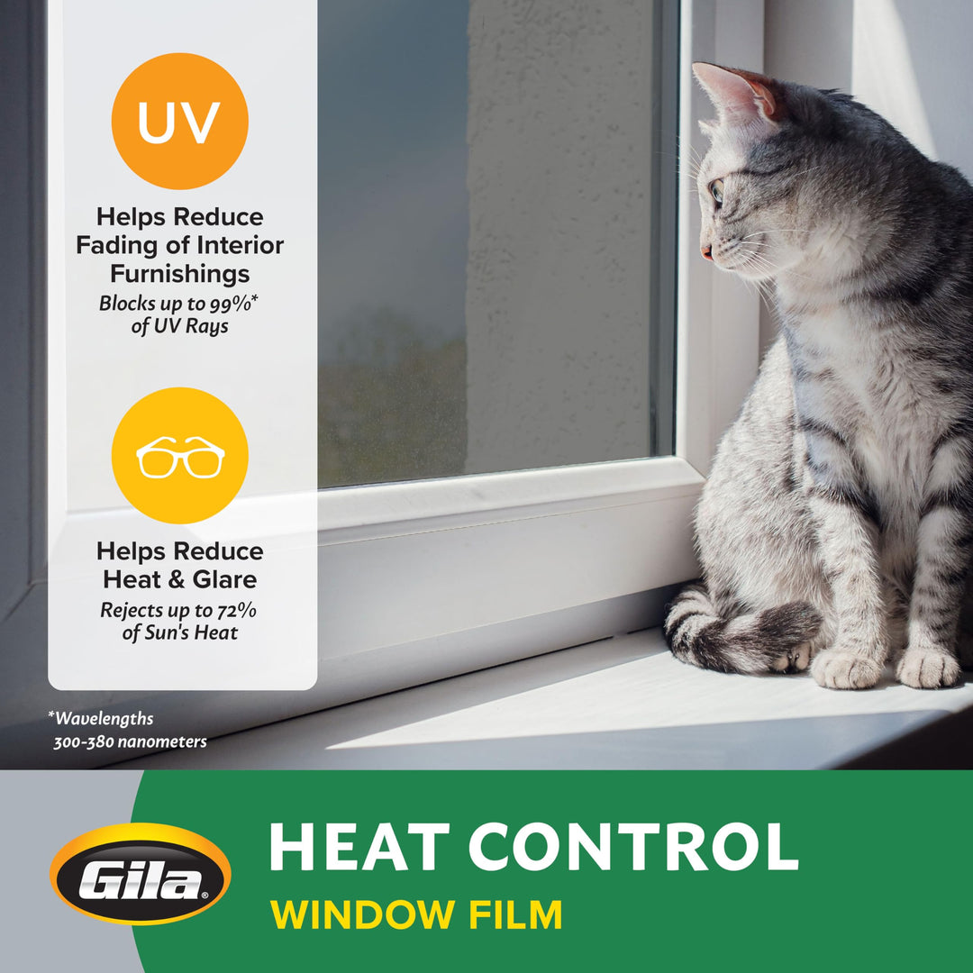 GilaÂ® Heat Control Titanium Adhesive Residential DIY Window Film Sun Blocking Glare Reduction 4ft x 15ft (48in x 180in), Light Gray