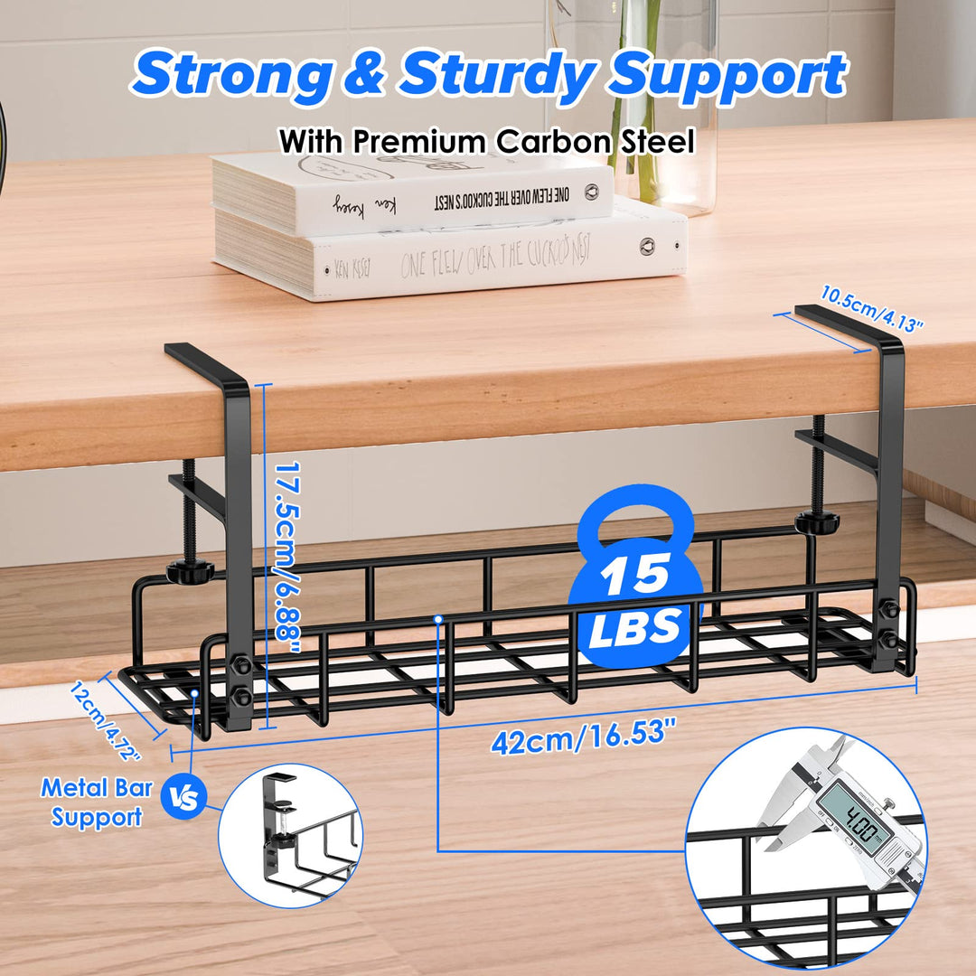 Under Desk Cable Management Tray -2 Pack, Upgraded Long Clamp, Inward Or Outward