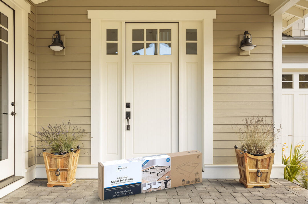 Mainstays 7  Adjustable Metal Bed Frame  Black  Adjusts Twin - Queen  Box Spring Required