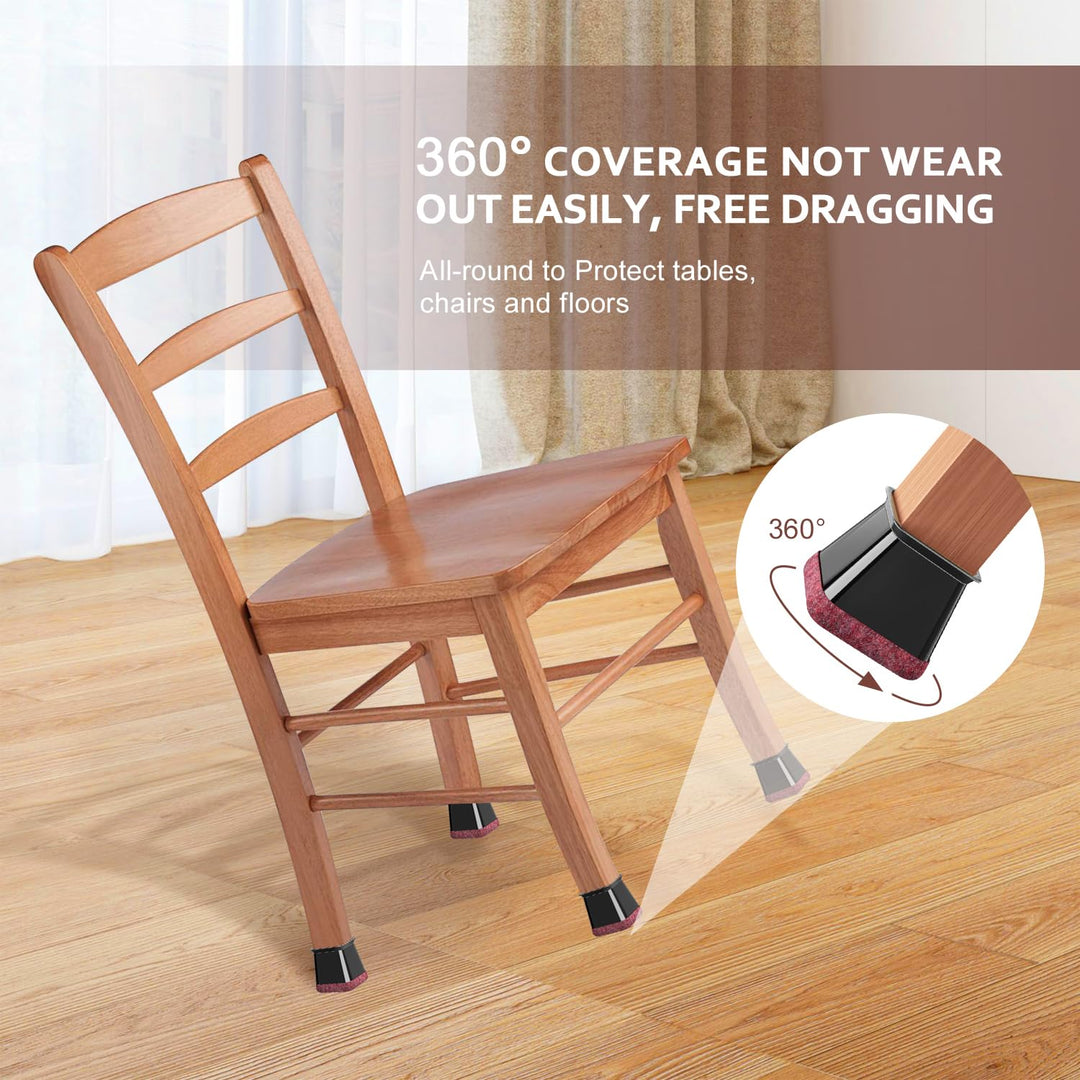 Chair Leg Floor Protectors Square Chair Leg Protectors for Hardwood Floors Silicone Caps Felt Strengthen Bottom Protection Non Slip Reduce Noise 32 Pack Black Square XXL Fit:1-3/4" ~ 2.0" (44~50mm)