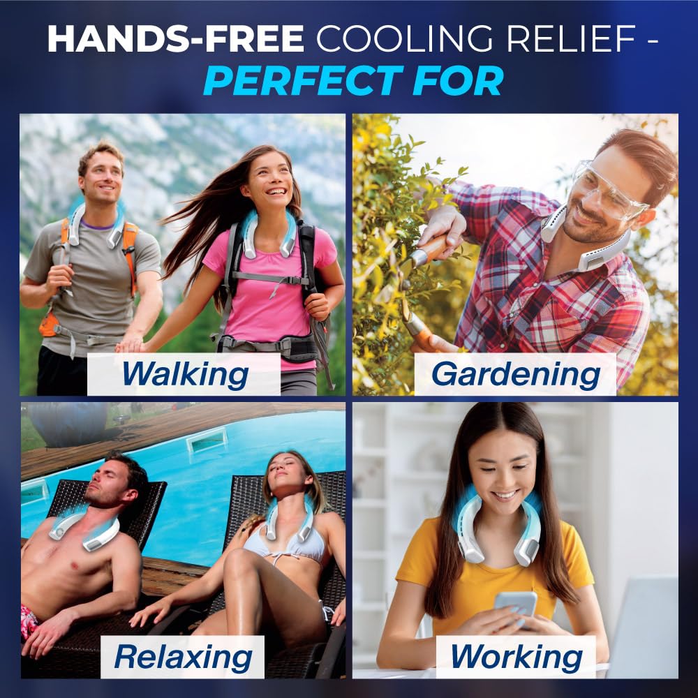 Arctic Air Freedom Touch Personal Neck Fan, 3-Speed Rechargeable Cooling Device, Long-lasting, Lightweight Portable Neck Cooler, Flexible Band & Thermo-Electric Cooling Plate for Hot Weather