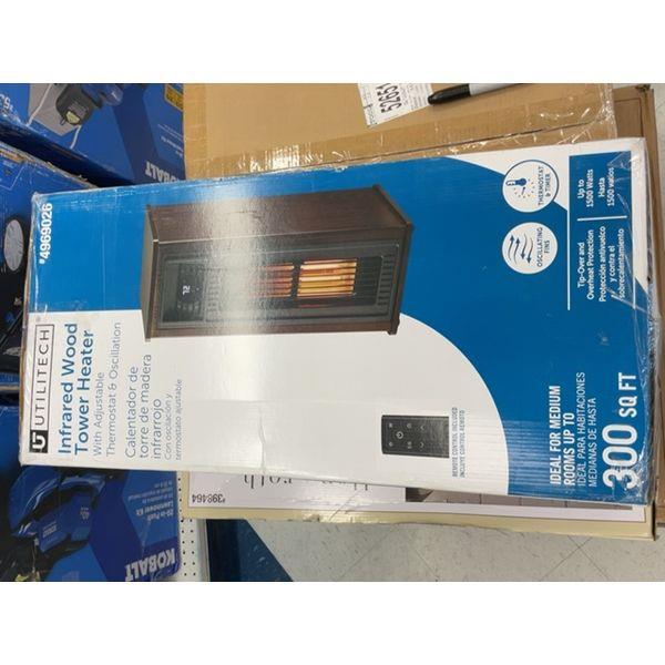 UTILITECH Infrared Wood Tower Heater - Adjustable Thermostat, Oscillation, Remote Control, 300 sq ft Retail $120.00