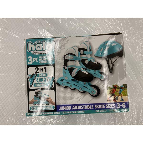 Halo Junior Adjustable Inline Skate - Sizes 3-6, 3PC Combo, 2-in-1 Inline/Training