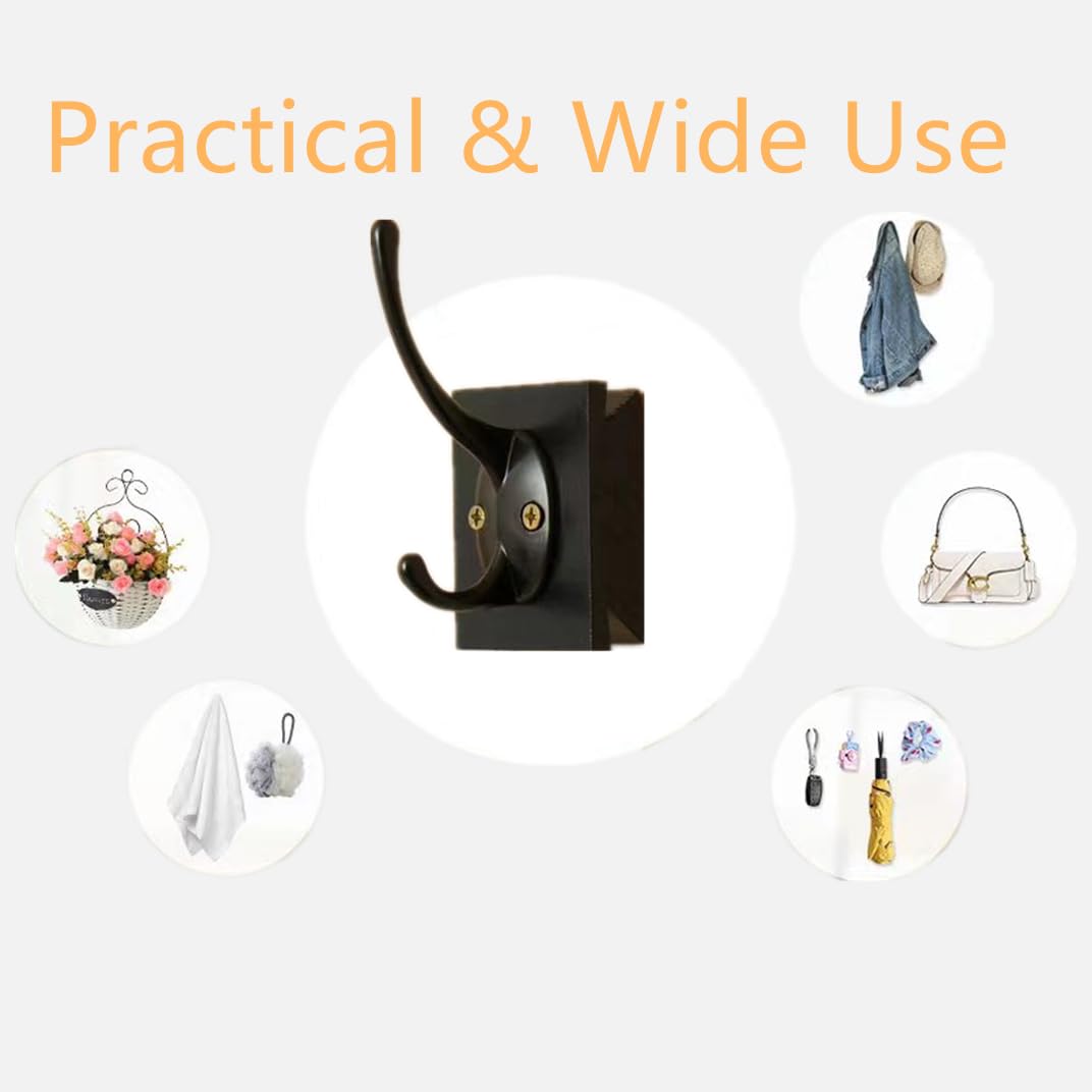 Popin Lover Towel Hooks Wall Mounted - Bathroom Coat Hooks Punching for Hanging Robes Clothes Black Solid Wood Beech Wall Hook 4 Packs