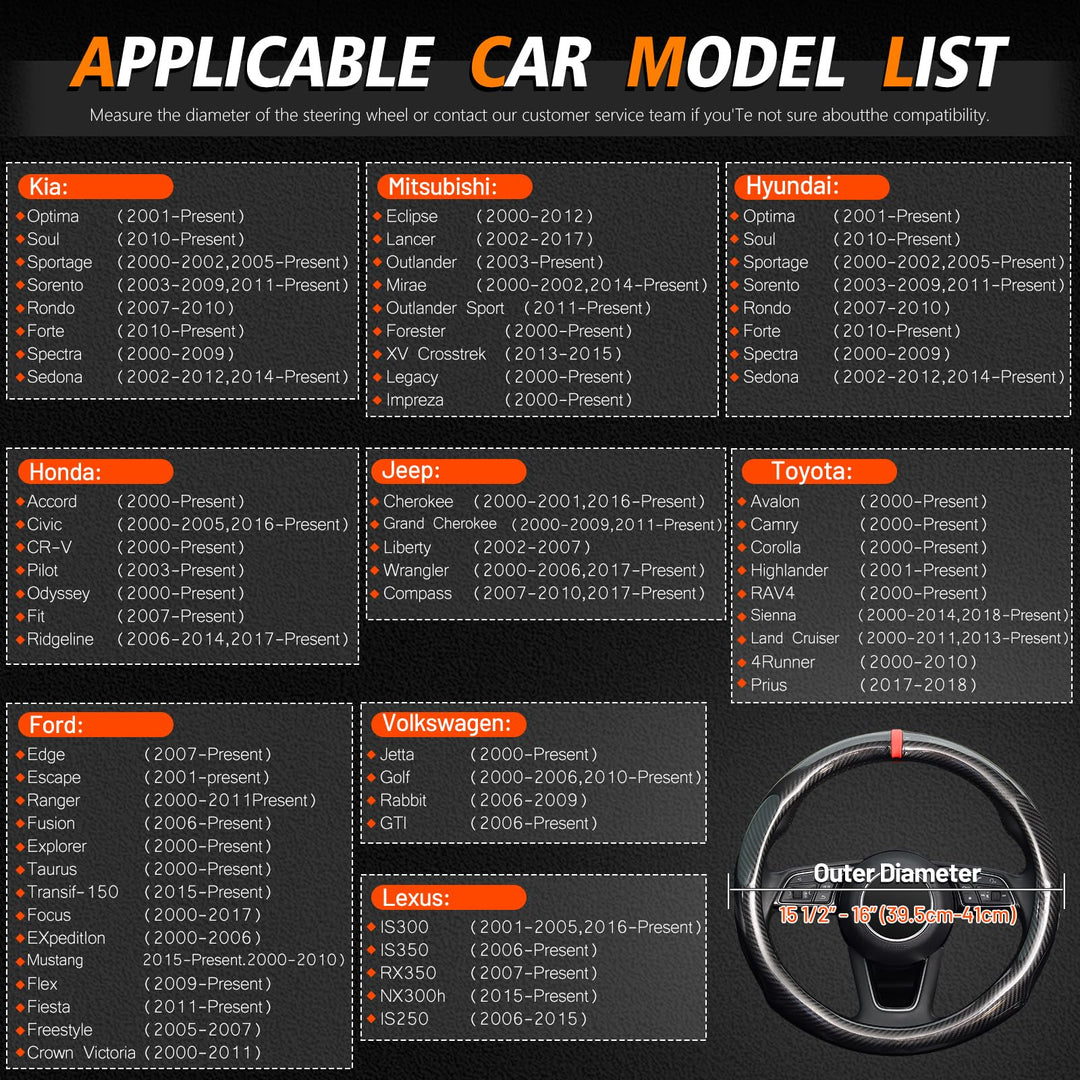 ZHOL Carbon Fiber Steering Wheel Cover, Universal Standard Size 14.5-15 inch Fashion Sport Auto Car Steering Wheel Accessories for Men, Black