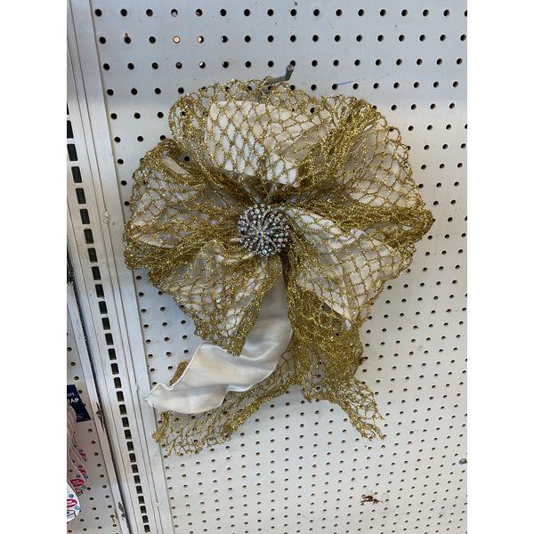 Gold Sequin Bow - Large Decorative Bow with Rhinestone Centerpiece Retail $35.00