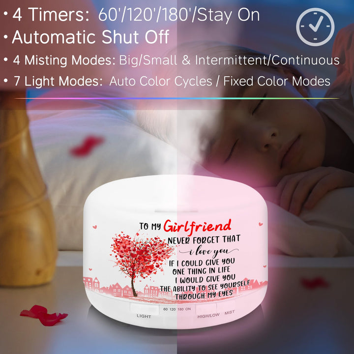 Valentines Day Gifts for Girlfriend, Girlfriend Gifts 500ml Aromatherapy Diffuser with Remote Control, 4 Timer Setting, 7 Color Setting, Auto Shut-Off, Gifts for Girlfriend on Valentines Day for Her