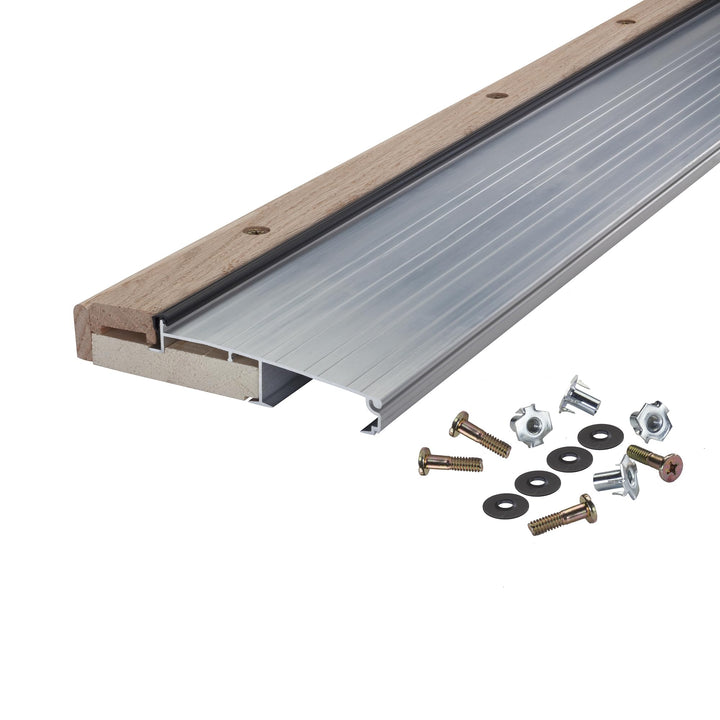 M-D Building Products 78600 5-5/8 in. x 1-1/8 in. x 36 in. Silver Adjustable Aluminum & Hardwood Threshold Kit - Versatile Solution for French and Exterior Doors