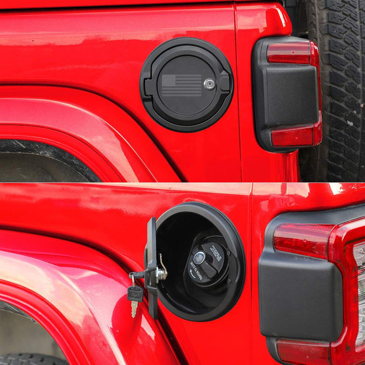 JeCar Fuel Filler Cover Locking Gas Tank Door Aluminum Alloy Gas Cap Cover Exterior Accessories Compatible with Jeep Wrangler 2018-2024 JL JLU, US Flag