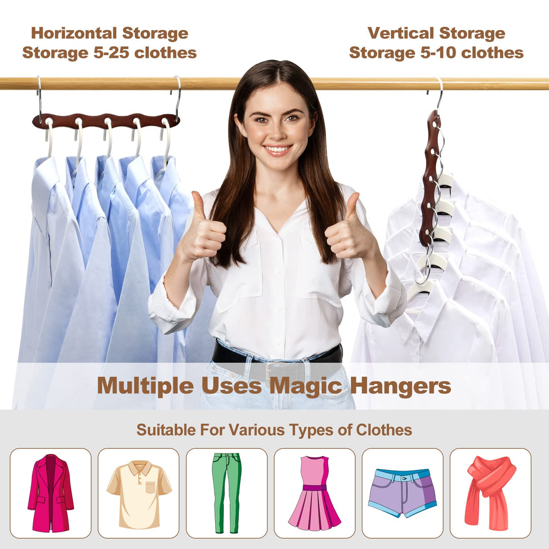 KIDSMOYVE Space Saving Wooden Closet Hangers, 6 Piece Set, Walnut Color, Ideal for Dorms and Small Spaces