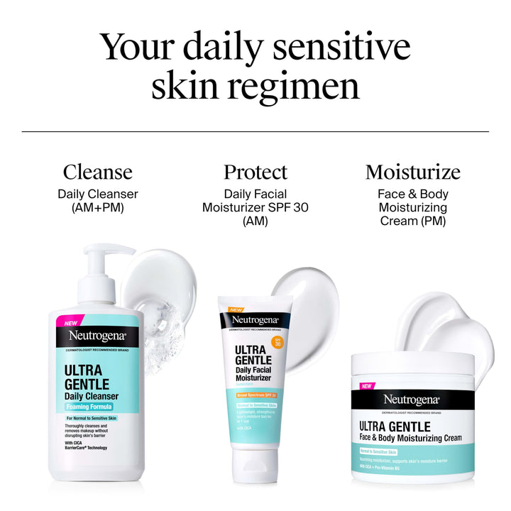 Neutrogena Ultra Gentle Foaming Facial Cleanser, Fragrance Free Hydrating Face Wash for Sensitive Skin, Daily Non Over Drying Makeup Remover, Hypoallergenic, Soap & Dye Free, Non-Comedogenic, 16 Fl Oz