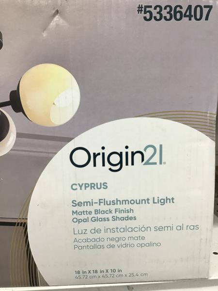 Origin21 CYPRUS Semi-Flushmount Light - Matte Black Finish, Opal Glass Shades Retail $70.00