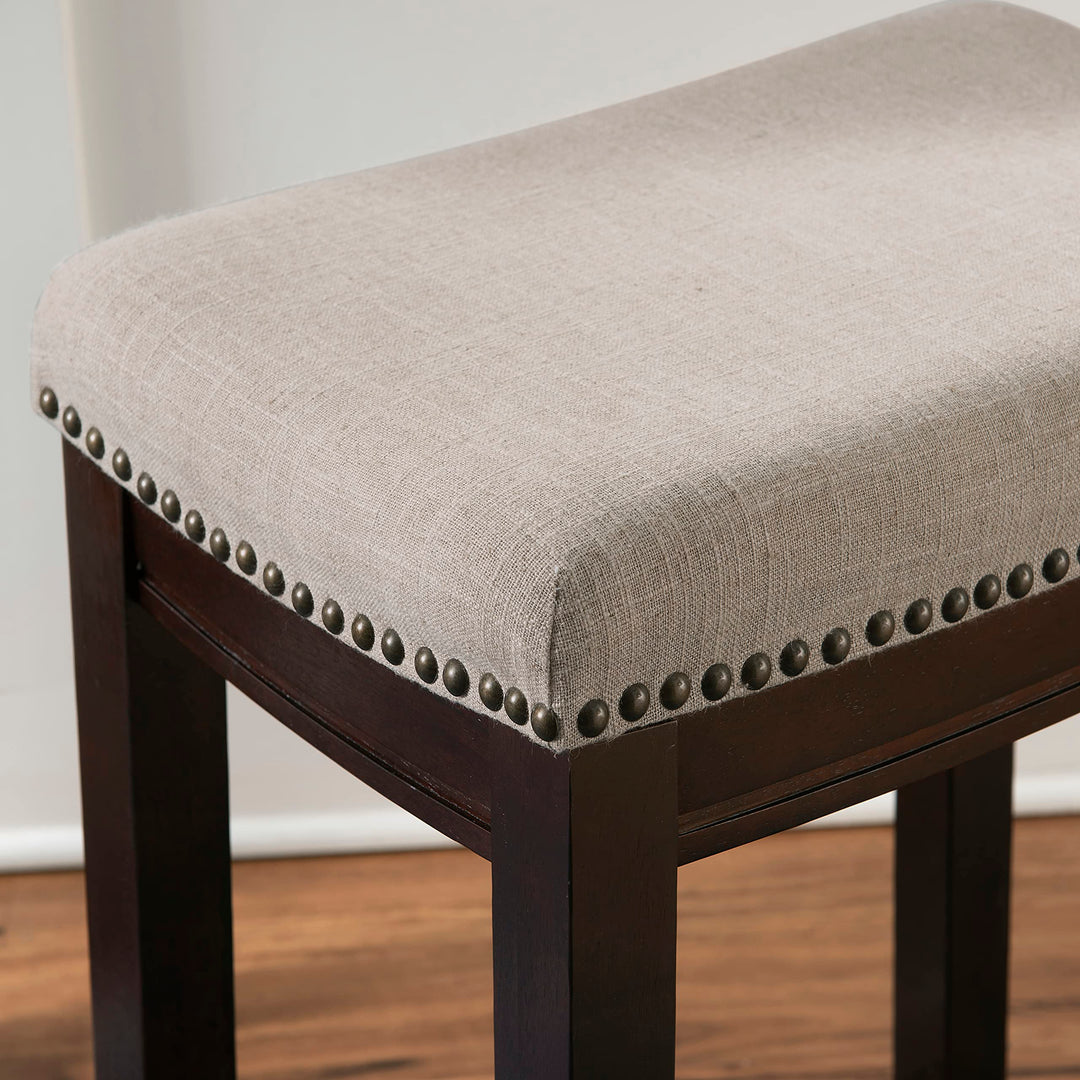 Linon Linen Backless Claridge Stool, Counter Height, Beige & Dark Walnut