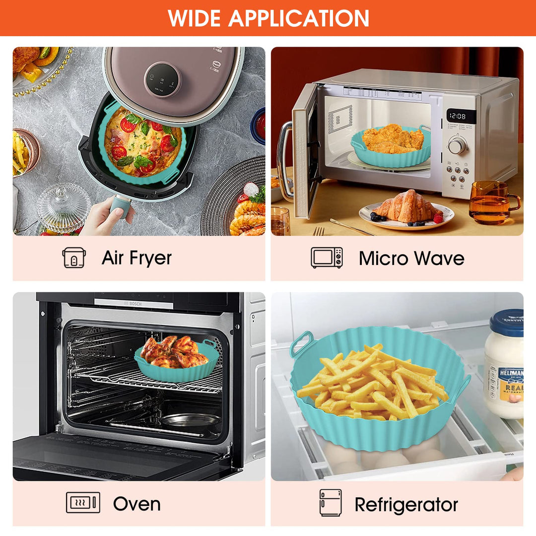 Hiyaloo 2Pcs Air Fryer Silicone Liners 7.5'' Round BPA Free Non Stick Silicone Reusable Parchment Paper Replacement Fits 3-5QT Air Fryer (Blue+Grey, 2), 7.68''x 6.89''x 1.96 ''