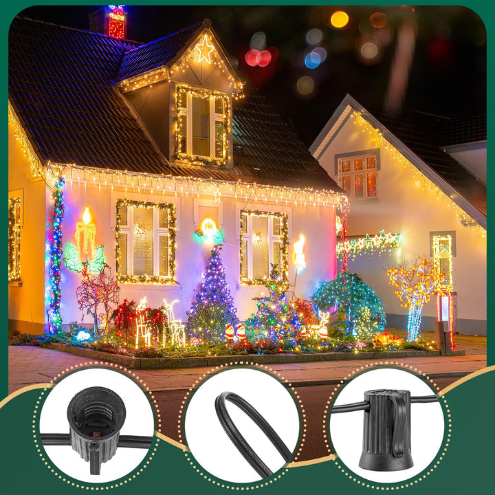 C9 Light Strand, 100 FT Outdoor String Lights Christmas Stringer with 100 Sockets for Christmas Decor Patio, E17 Light Socket, 12 Spacing, Black Wire