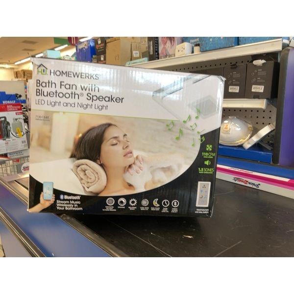 Homewerks Bath Fan with Bluetooth Speaker, LED Light and Night Light Retail $130.00