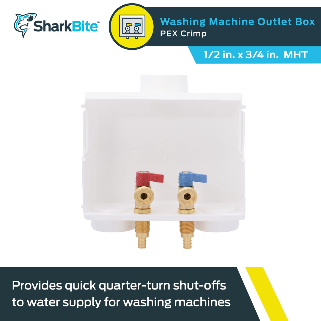 SharkBite 1/2 Inch x 3/4 Inch MHT Washing Machine Outlet Box, Crimp Connections Brass Plumbing Fittings, PEX Pipe, Copper, CPVC, 25739