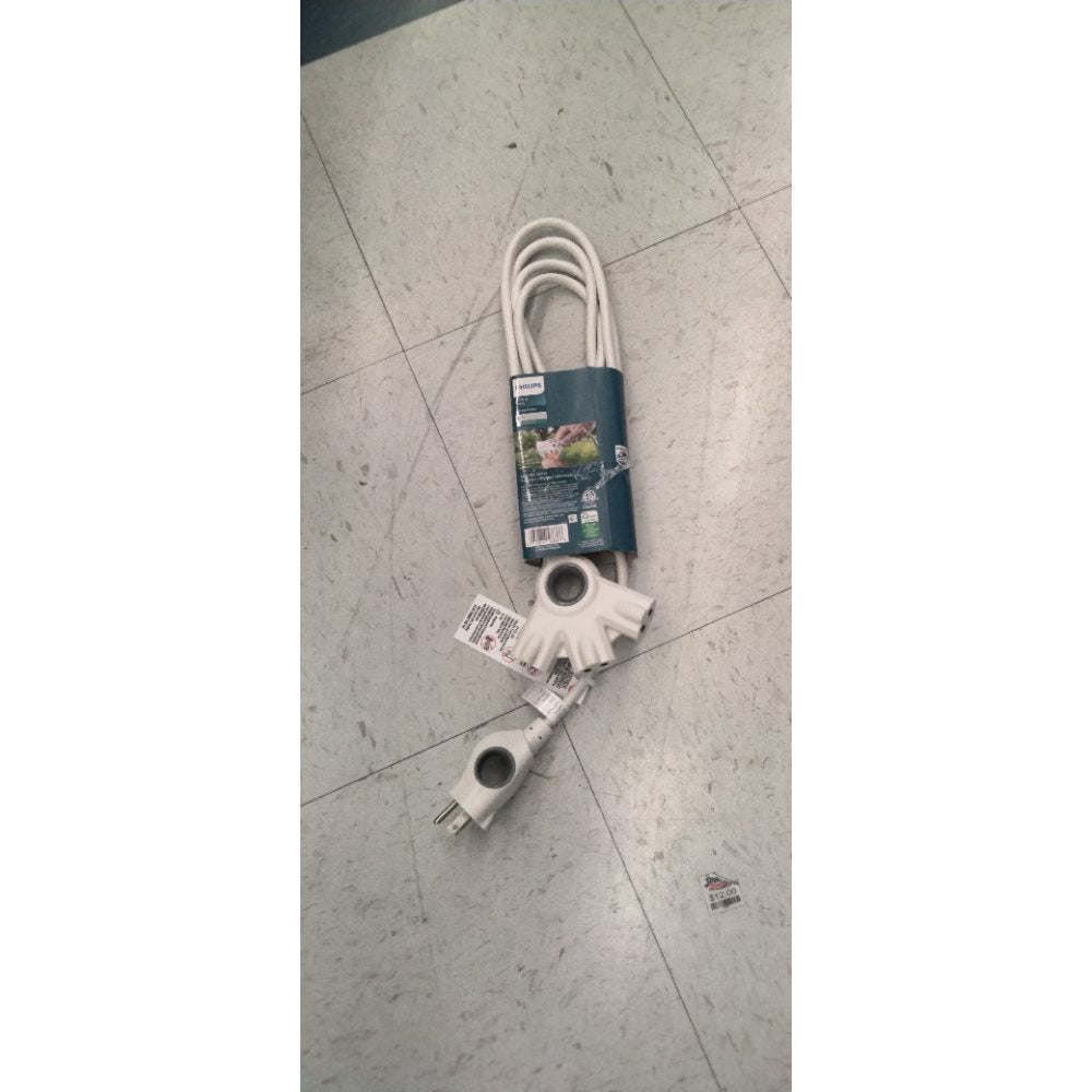 Philips EZGrip Outdoor Extension Cord with Multiple Outlets, Grounded 3 Prong Cord, Short Extension Cord Indoor with Multiple Outlets, Heavy Duty, 8 Ft, 16 AWG, Whitw, SPC3183EZT1/37