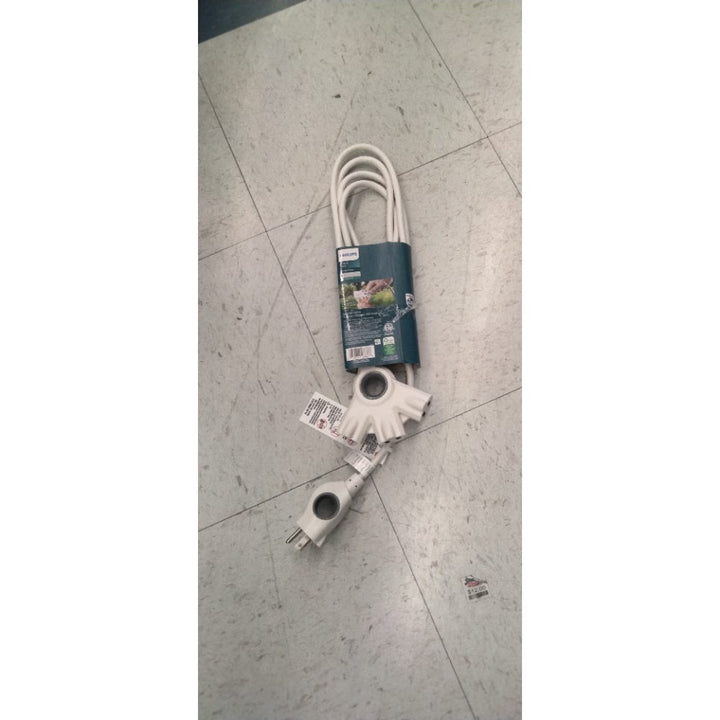 Philips EZGrip Outdoor Extension Cord with Multiple Outlets, Grounded 3 Prong Cord, Short Extension Cord Indoor with Multiple Outlets, Heavy Duty, 8 Ft, 16 AWG, Whitw, SPC3183EZT1/37