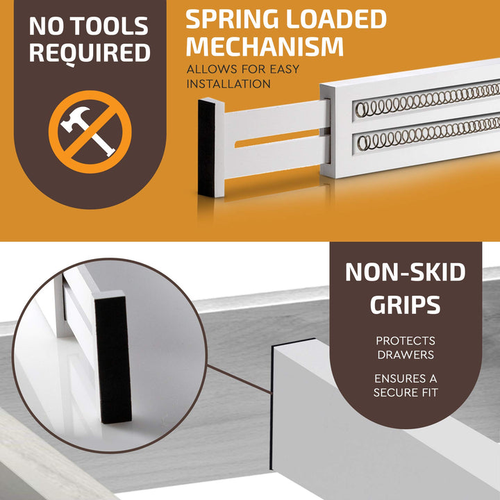 Adjustable Bamboo Drawer Divider Organizers - 6 Pack Large Expandable Drawer Organization Separators for Kitchen Utensils, Dresser, Bedroom, Bathroom, Baby Drawer, Office - 17.5â€ to 22" (White)