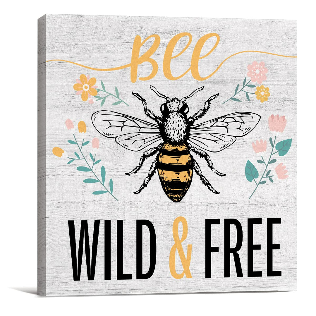 Country Be Floral Canvas Prints Wall Art Decor Desk Sign Be Wild and Free Flowers Summer Poster Painting Framed Artwork 8 x 8 Inch Rustic Home Shelf Wall Decoration