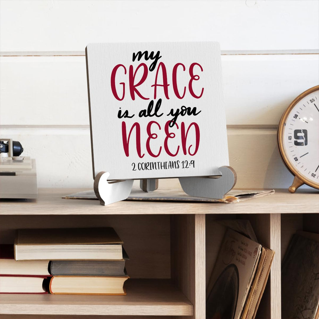 Bible Verse Table Desk Decor Inspirational Rustic Christian Wood Sign Plaque with Wooden Stand, Motivational Religious Positive Vintage Decor for Tabletop Desktop Shelf Shelves Countertop Laundry Room