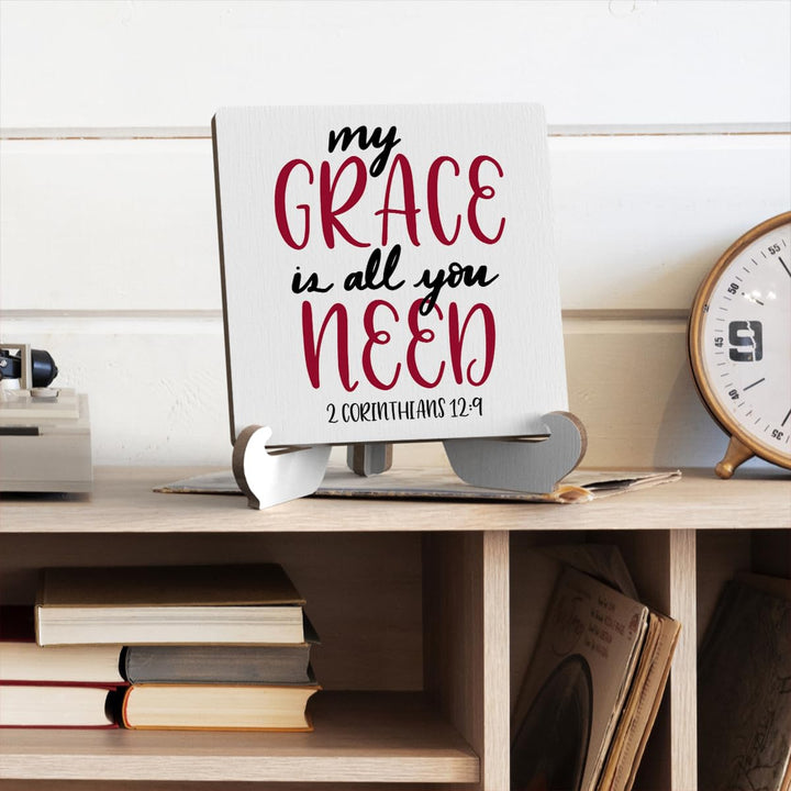 Bible Verse Table Desk Decor Inspirational Rustic Christian Wood Sign Plaque with Wooden Stand, Motivational Religious Positive Vintage Decor for Tabletop Desktop Shelf Shelves Countertop Laundry Room