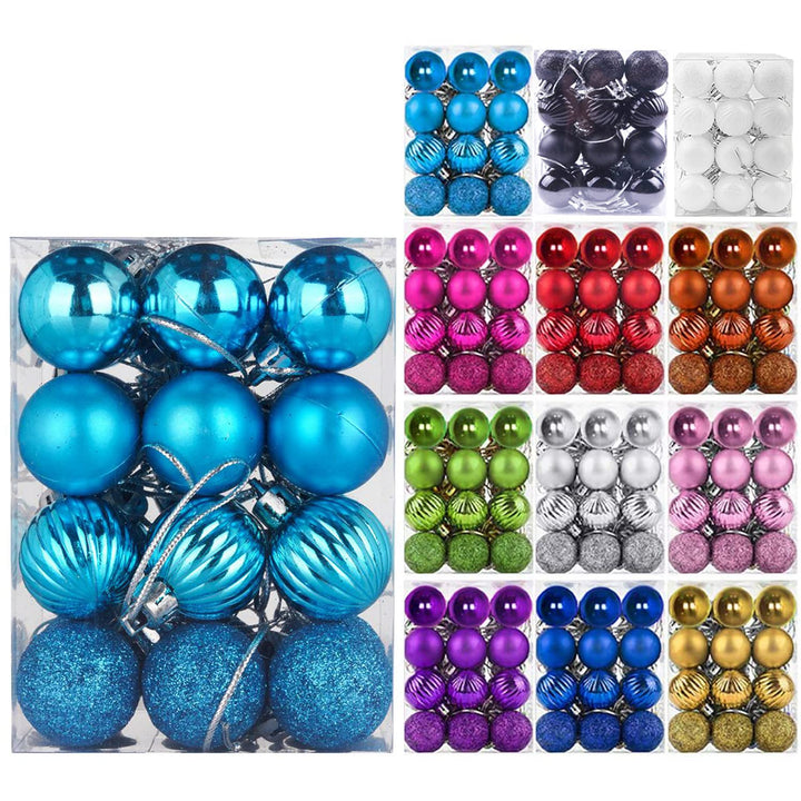 Emopeak 24Pcs Christmas Balls Ornaments for Xmas Christmas Tree - 4 Style Shatterproof Christmas Tree Decorations Hanging Ball for Holiday Wedding Party Decoration (Lake Blue, 1.3"/3.2CM)