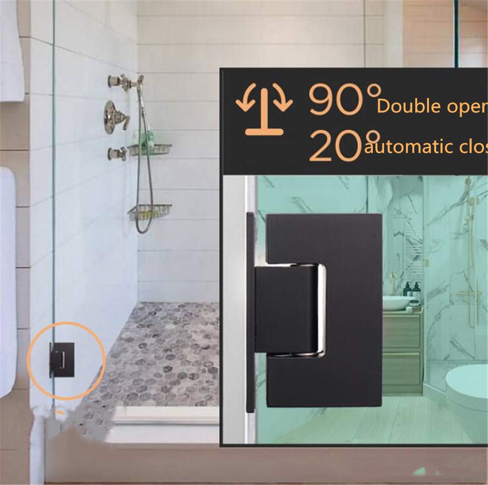 Heavy Duty 90 Degree Glass Door Cupboard Showcase Cabinet Clamp Glass Shower Doors Hinge Replacement Parts Wall-to-Glass (Black)