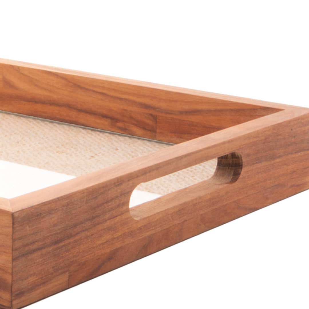 WOODART - Wood and Sisal Rope Decorative Tray - Hosting Adornment, Decorative Dish - Decoration Accessory, Rectangle Brown Wooden Ottoman Tray - Serving Platter, Candle Display - Teak 18x12Ã¢â‚¬Â