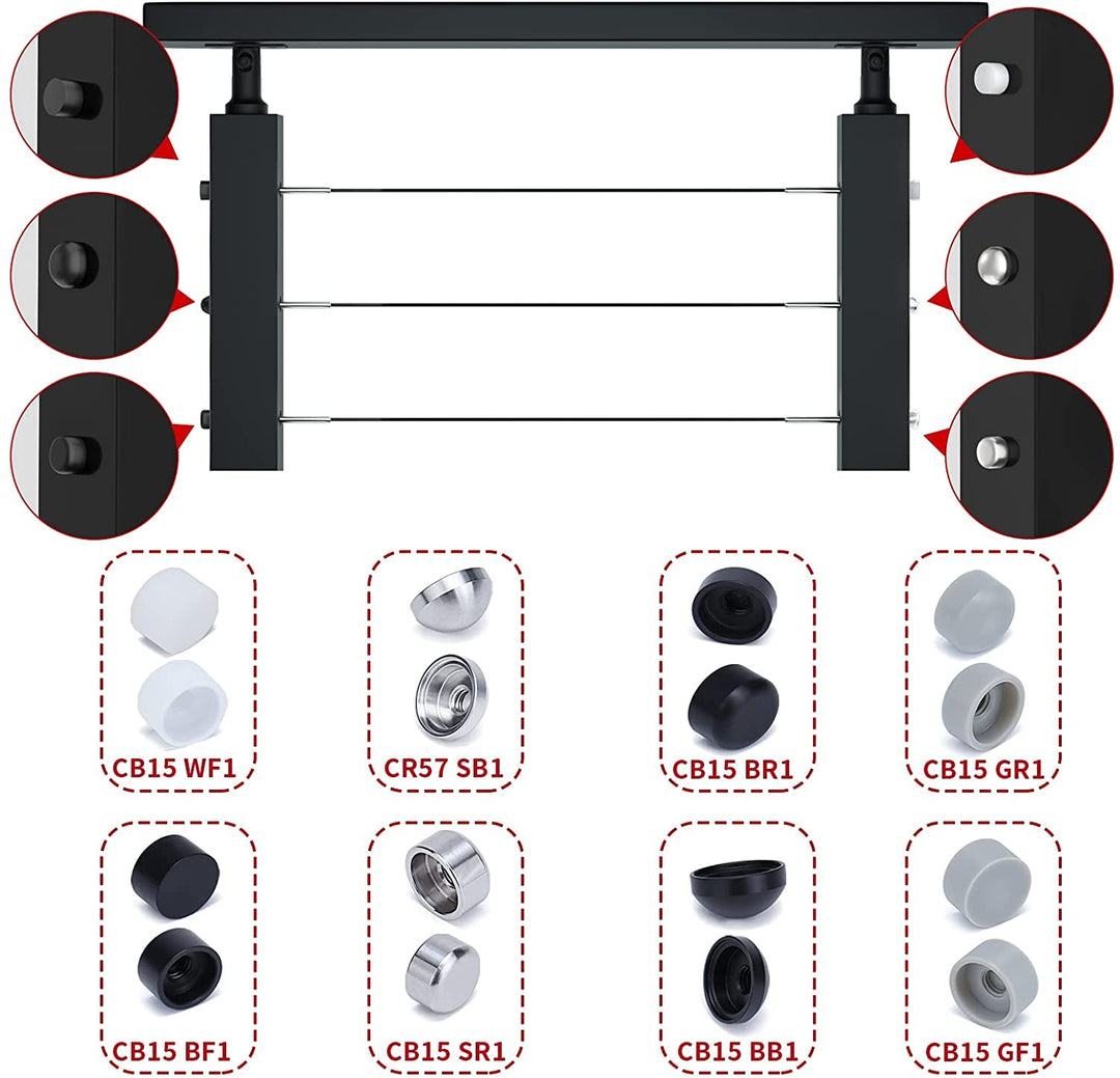 Muzata 60Pack 1/8" Cable Railing Kit Hand Swage Threaded Stud Tensioner 2x2 Metal Post with Cable Cutter Deck Stair Cable Railing Hardware