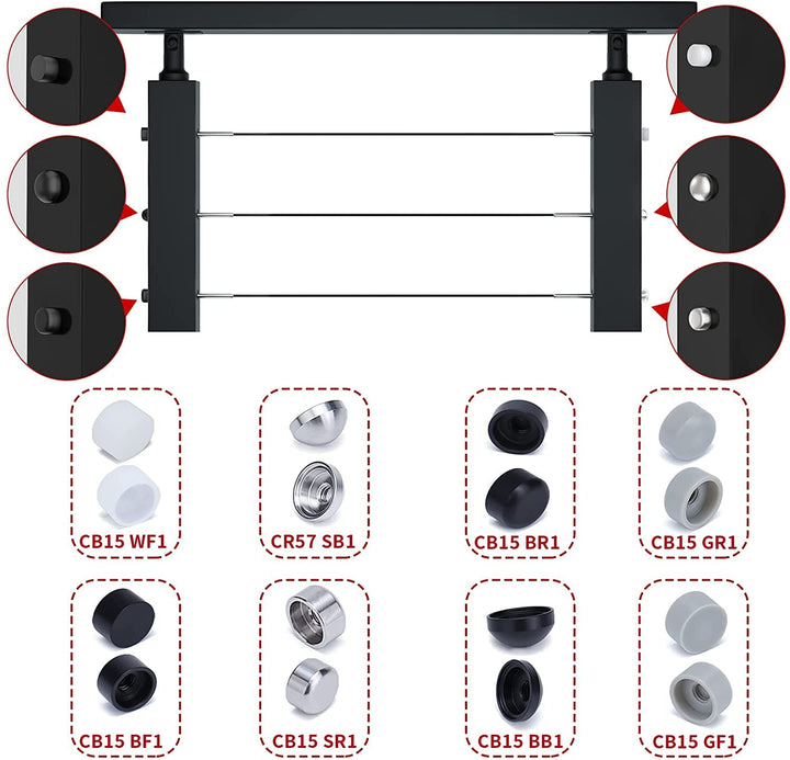 Muzata 60Pack 1/8" Cable Railing Kit Hand Swage Threaded Stud Tensioner 2x2 Metal Post with Cable Cutter Deck Stair Cable Railing Hardware