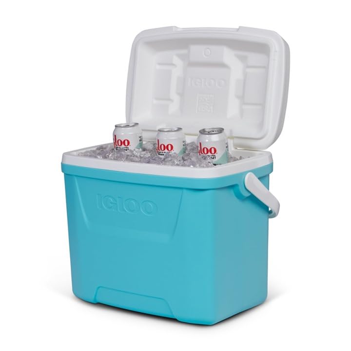 Igloo Updated Laguna 28Qt, 26L Hard Sided Ice Chest Cooler, Insulated, Portable for Beach, Camping, Picnics, Fishing, Boating, Barbecues in Aquamarine/White, Improved Performance Retail $23.38