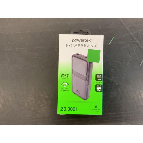 Powertek Powerbank - 20000mAh, Fast Charge, USB-C 20W, USB-A 18W