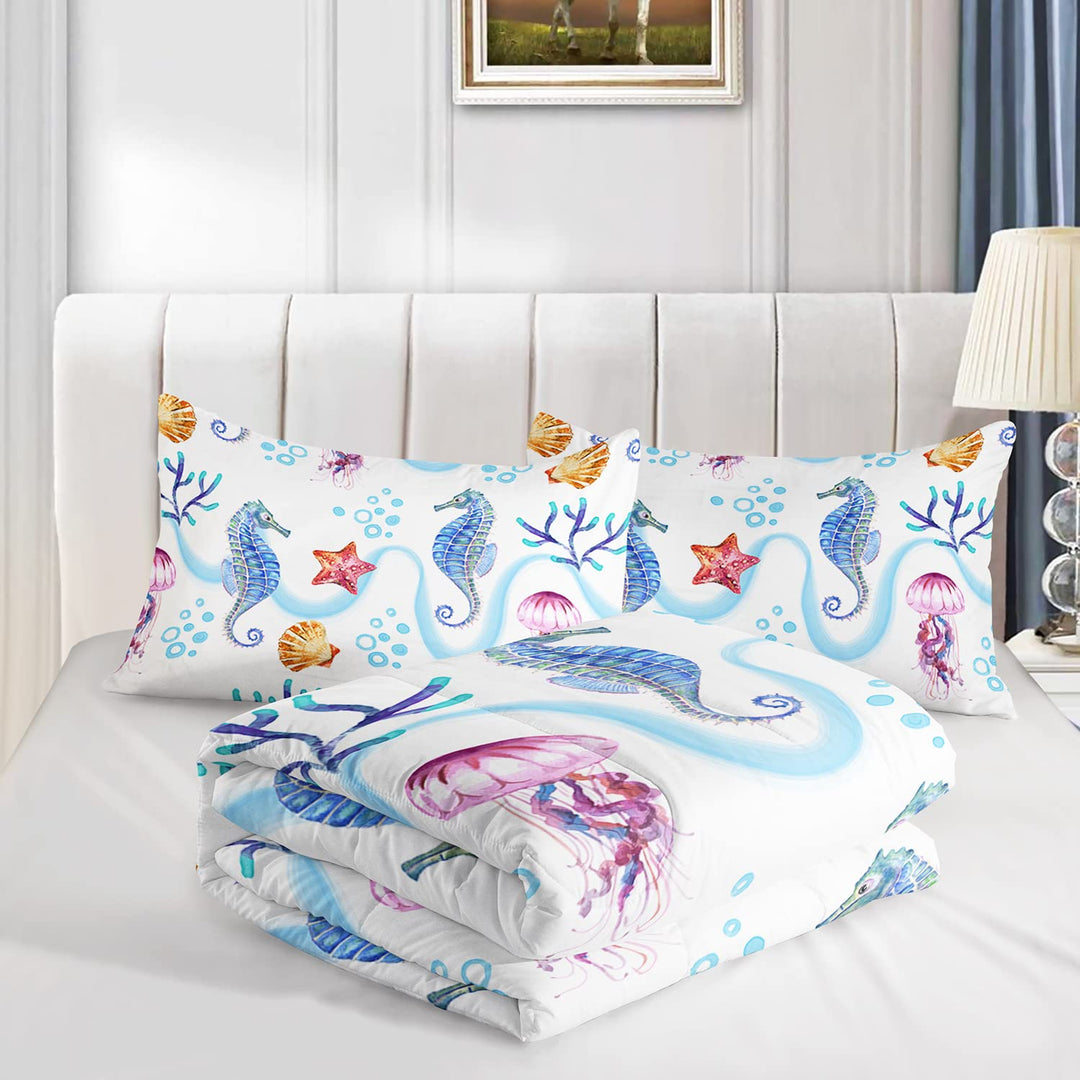 CVHOUSE Hippocampus Bedding Set - Queen Size, Ocean Decor, 3 Pieces
