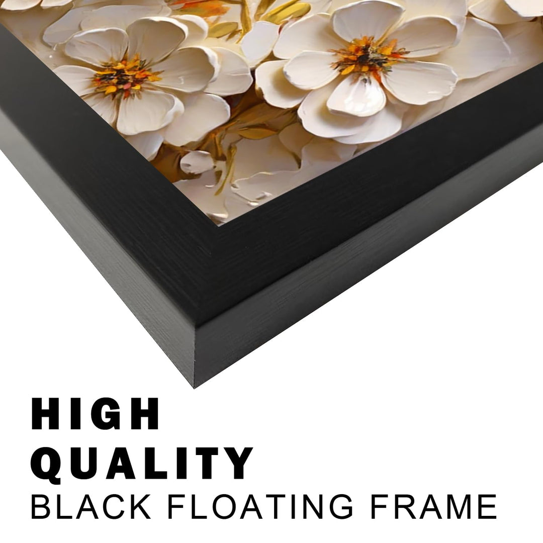 Seekland Art Framed 3D White Floral Oil Painting Minimalist Flower Canvas Print Wall for Bathroom Decor Bedroom Office Decoration